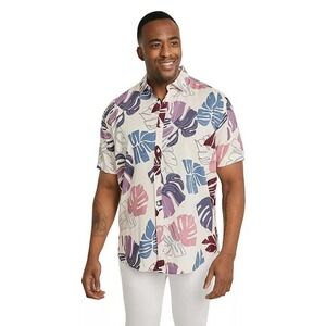 NWT Johnny Bigg Seychelles Viscose Short Sleeve Shirt Pink Leaf | L